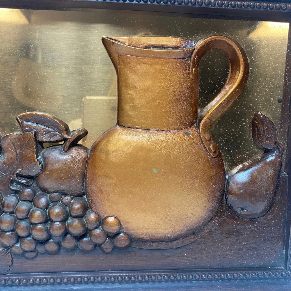 Vintage Copper Finish 3D Wall Art Pitcher Fruit‎ Embossed Metal Plaque